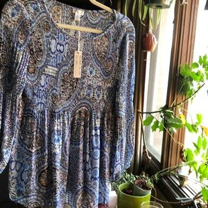 Spense boho smocked babydoll shirt. Sz L